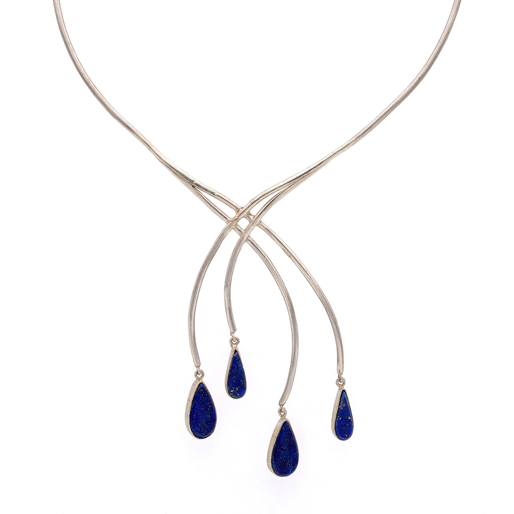 Pear Drop - Silver Gold Plated Lapis Lazuli Necklace