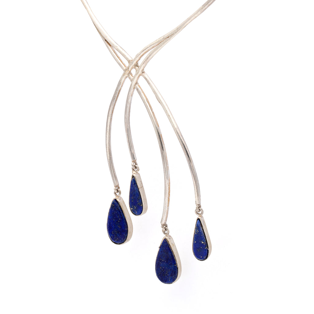 Pear Drop - Silver Gold Plated Lapis Lazuli Necklace