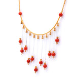 Coral Coast -  Silver Gold Plated Aquamarine and Coral Necklace