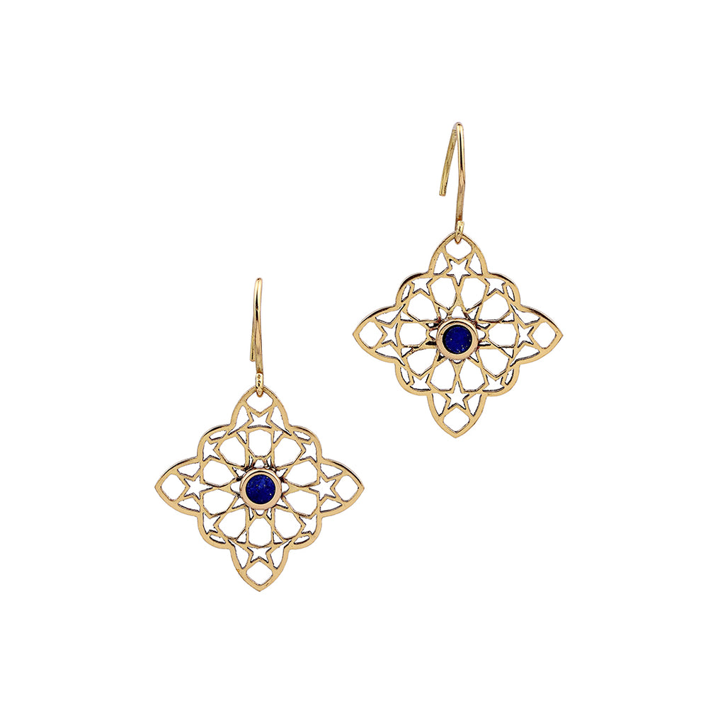 Lapis Lazuli Earring | Brass Earring | Geometric Pattern | Pietra Dura | Stone Inlay