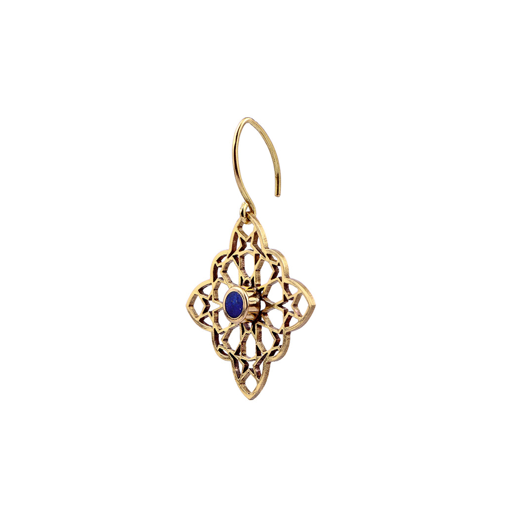 Lapis Lazuli Earring | Brass Earring | Geometric Pattern | Pietra Dura | Stone Inlay