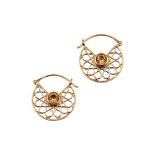 Load image into Gallery viewer, Citrine Earring | Brass Earring | Geometric Pattern | Faceted Stone