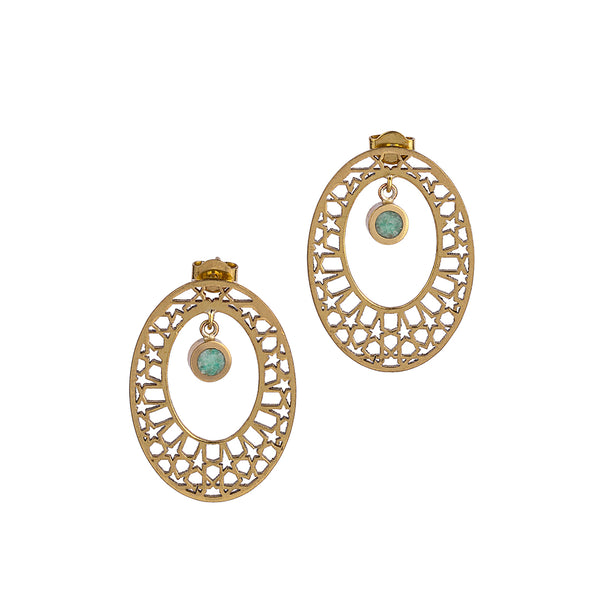 Aventurine Earring| Brass Earring| Geometric Pattern| Pietra Dura
