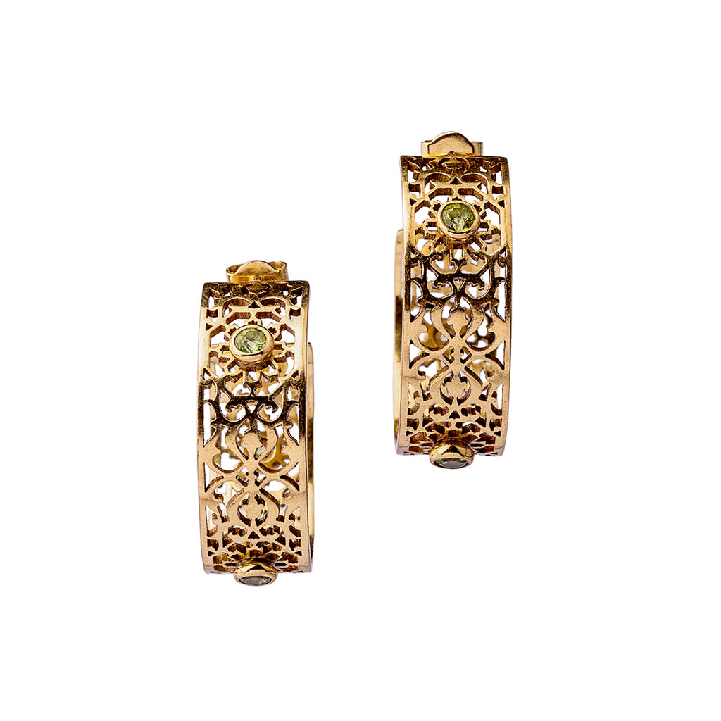 Peridot Earrings | Brass Earrings | Geometric Patterns | Sheesh Mahal