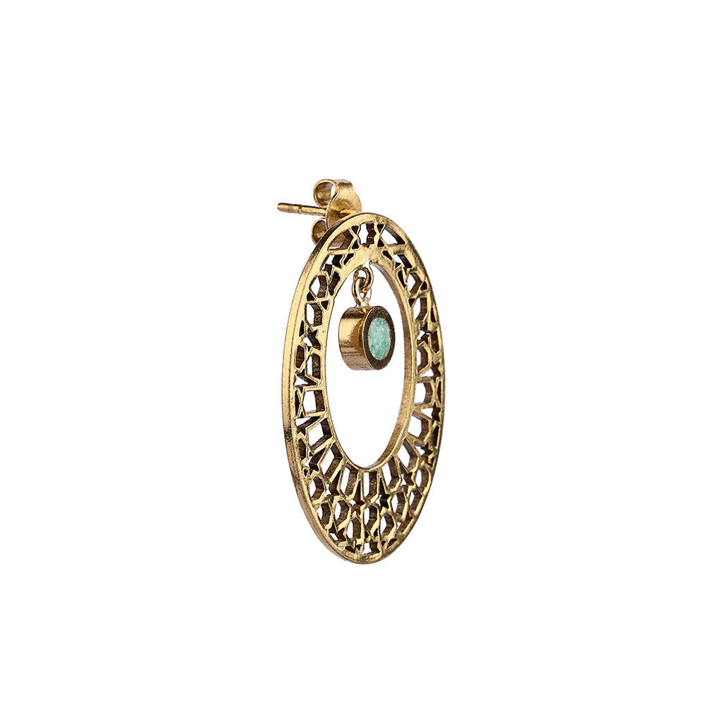 Aventurine Earring| Brass Earring| Geometric Pattern| Pietra Dura