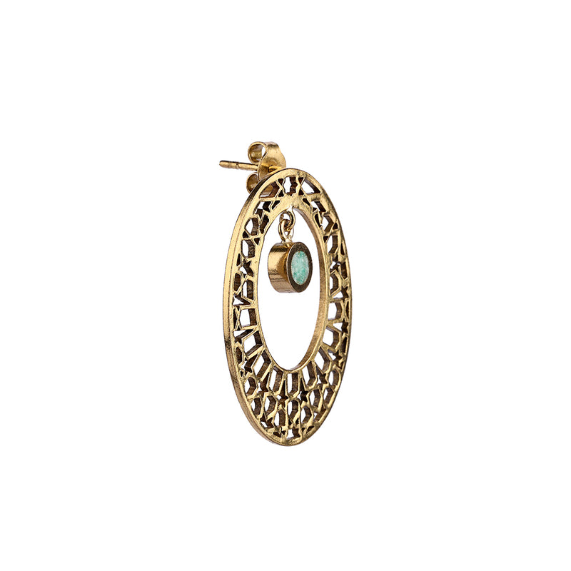 Aventurine Earring| Brass Earring| Geometric Pattern| Pietra Dura
