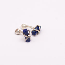 Silver cufflinks for men, gemstone lapis lazuli