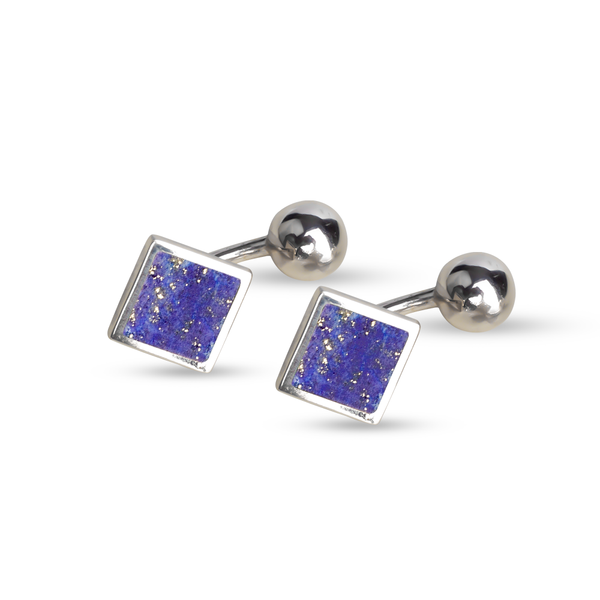 Silver cuff links for men with inlaid lapis lazuli-Pietra Dura