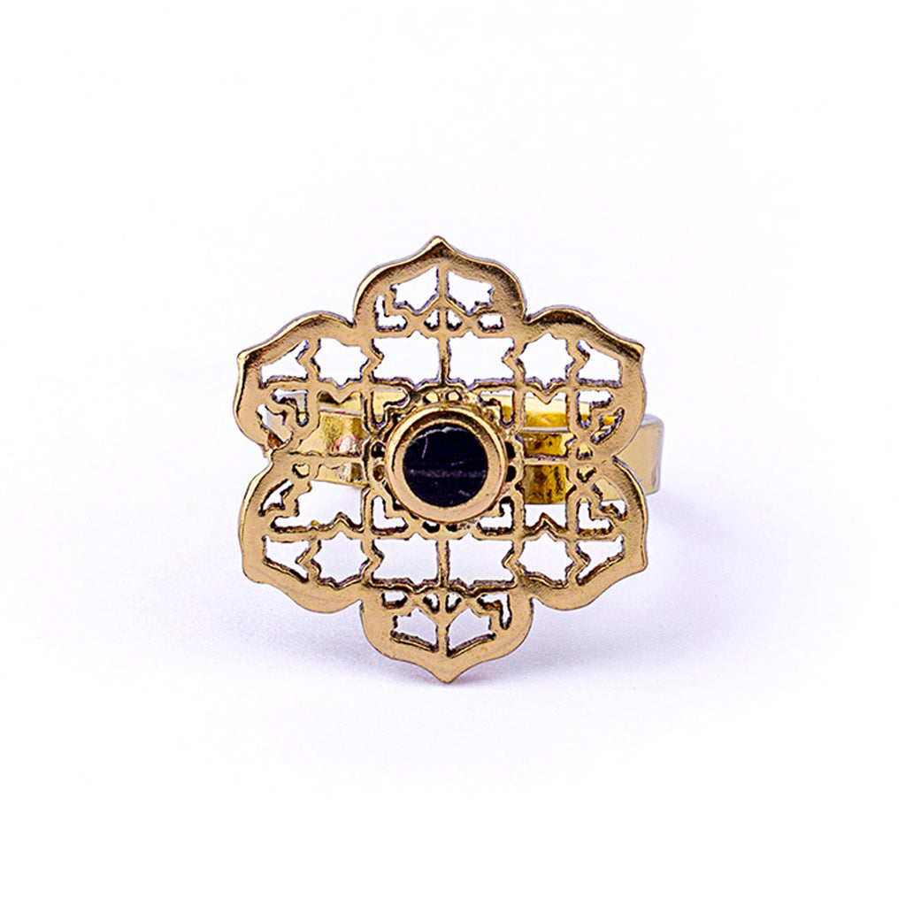 Jasper Ring | Brass Ring | Geometric Patterns | Pietra Dura | 