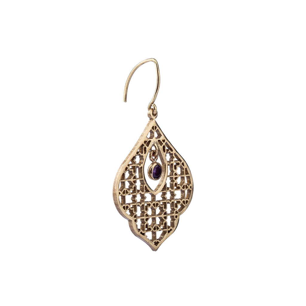Geometric Pattern Earrings | Brass Earrings | Mughal Jewelry| Amethyst Earrings