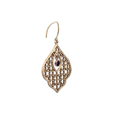 Load image into Gallery viewer, Geometric Pattern Earrings | Brass Earrings | Mughal Jewelry| Amethyst Earrings