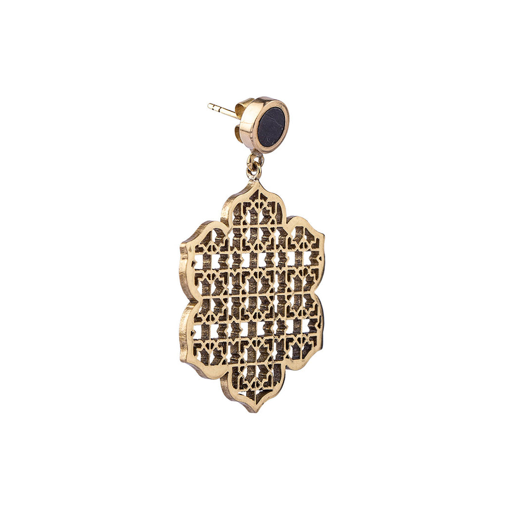 Geometric Pattern Earrings | Brass Earrings | Mughal Jewelry| Jasper Earrings