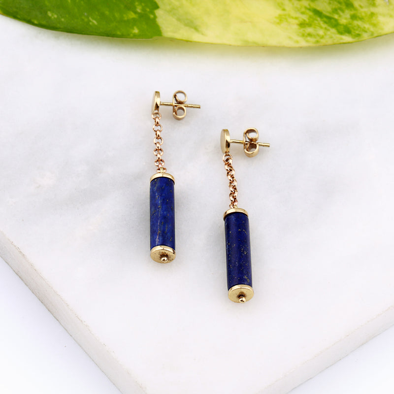 Brass Earrings| Lapis Lazuli Earrings| Pietra Dura