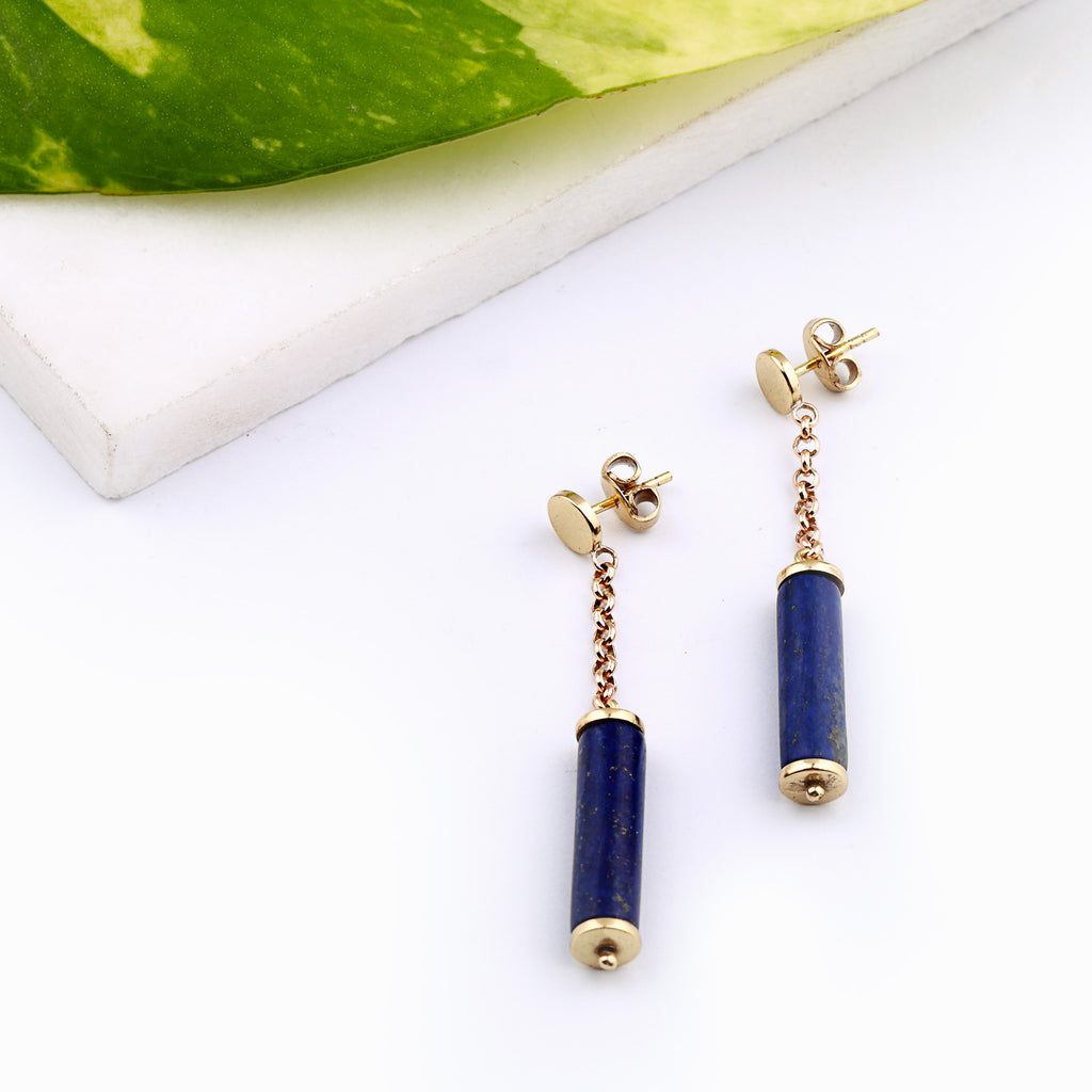 Brass Earrings| Lapis Lazuli Earrings| Pietra Dura