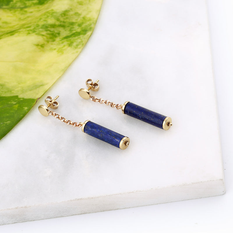 Brass Earrings| Lapis Lazuli Earrings| Pietra Dura