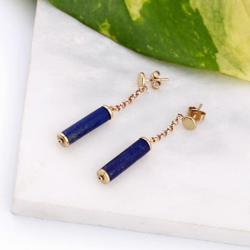 Brass Earrings| Lapis Lazuli Earrings| Pietra Dura