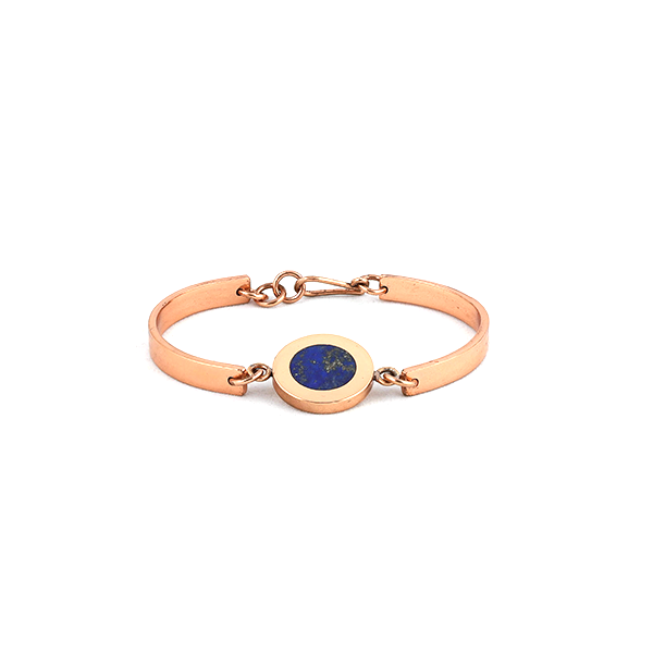 Copper bangle with natural lapis lazuli inlay