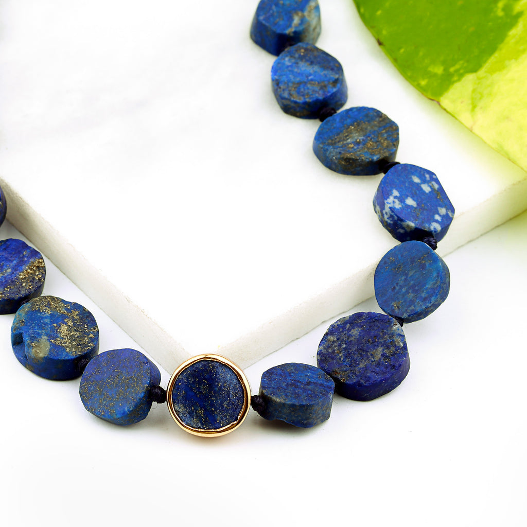 Silver Gold Plated Necklace| Lapis Lazuli Necklace| Gemstone Necklace | Handmade