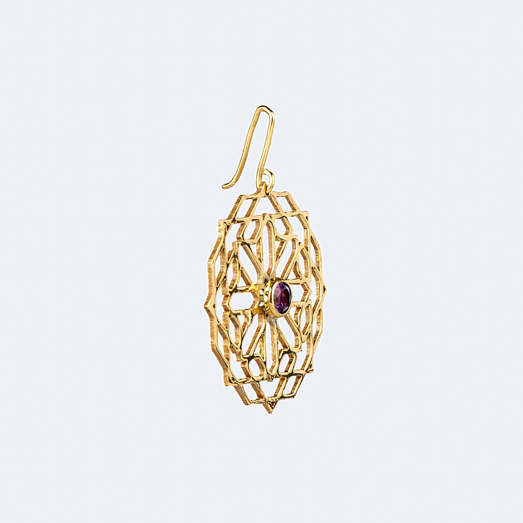 Brass Earrings| Faceted Amethyst| Geometric Patterns