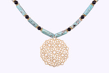Load image into Gallery viewer, Brass Necklace| Riverstone Beads | Amazonite Beads| Geometric Patterns