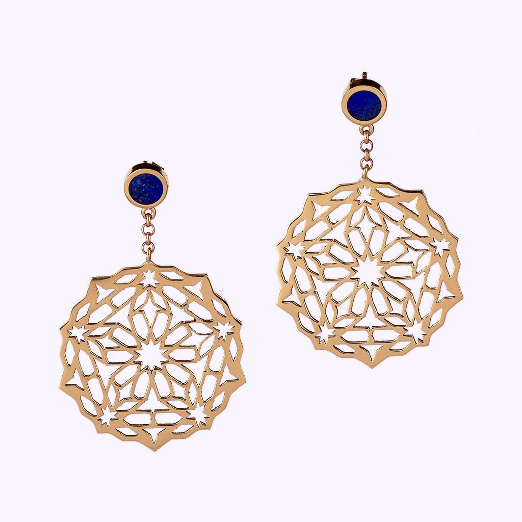 Brass Earrings| Lapis Lazuli| Geometric Patterns