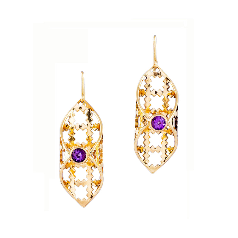 Amethyst Earrings| Brass Earrings| Handmade| Faceted Stone
