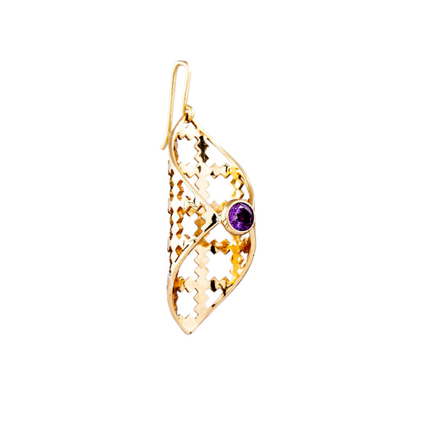 Amethyst Earrings| Brass Earrings| Handmade| Faceted Stone