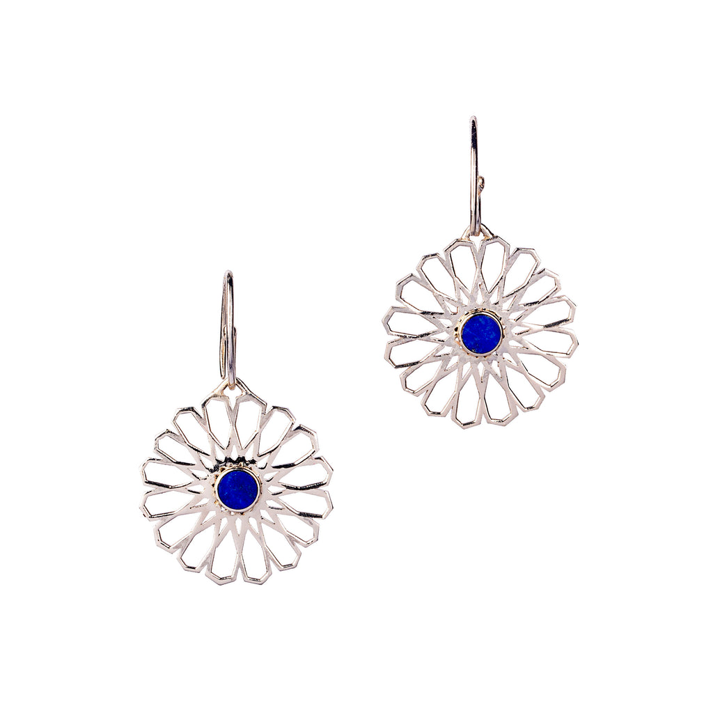 Silver Earrings| Lapis Lazuli Earrings| Geometric Patterns| Pietra Dura