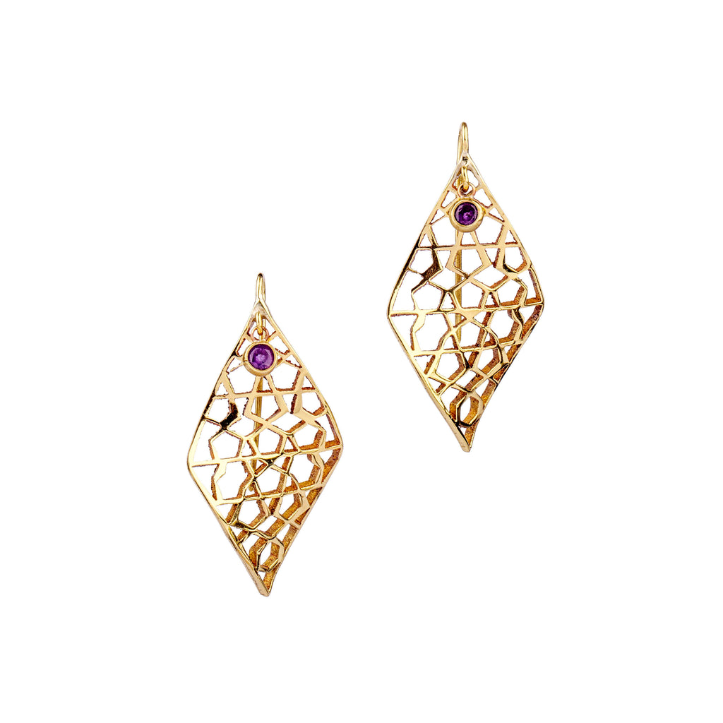 Amethyst Earrings| Brass Earrings| Islamic Geometric Pattern