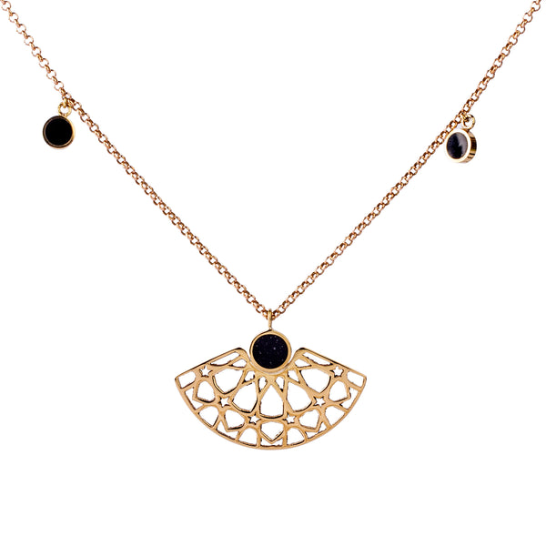 Brass Necklace| Black Jasper| Islamic Calligraphy| Pietra Dura