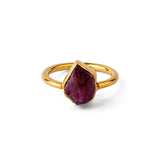 Ruby Solitaire - Silver Gold Plated Ruby Ring