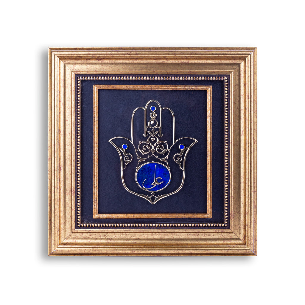 Hand painted wooden frames with gemstones, frames with gemstones, handcrafted frames , lapis lazuli frames, hand of fatima