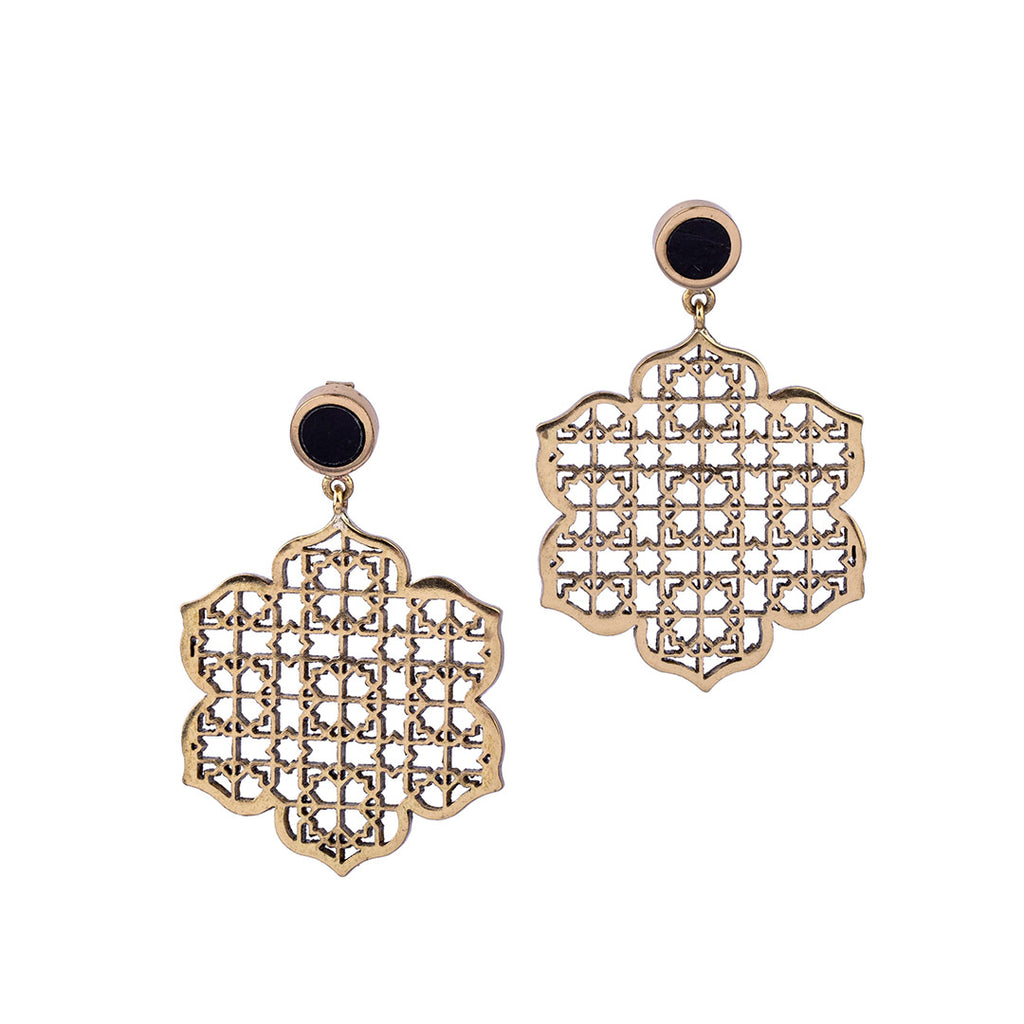 Geometric Pattern Earrings | Brass Earrings | Mughal Jewelry| Jasper Earrings