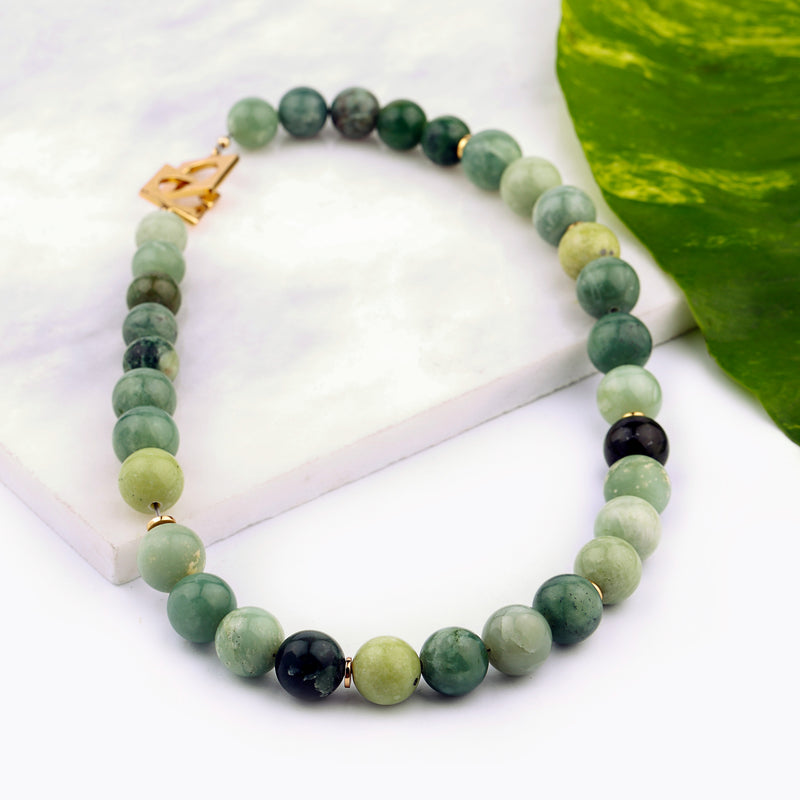 Silver Gold Plated Necklace| Serpentine Necklace| Gemstone Necklace| Handmade