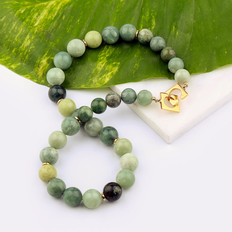 Silver Gold Plated Necklace| Serpentine Necklace| Gemstone Necklace| Handmade