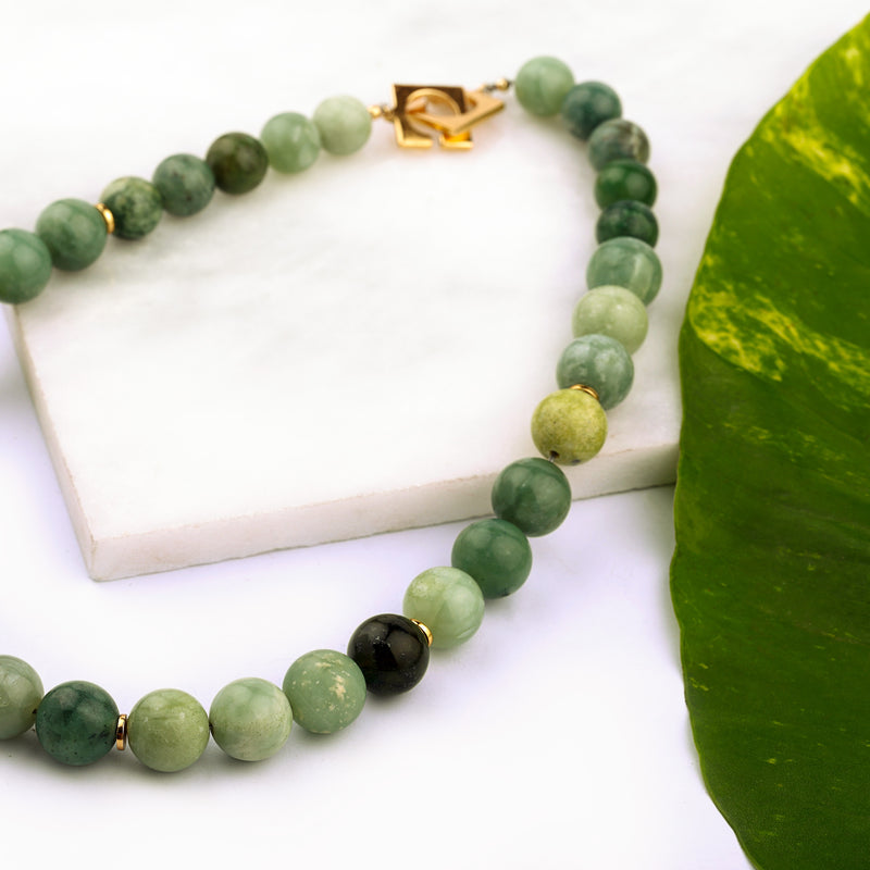 Silver Gold Plated Necklace| Serpentine Necklace| Gemstone Necklace| Handmade
