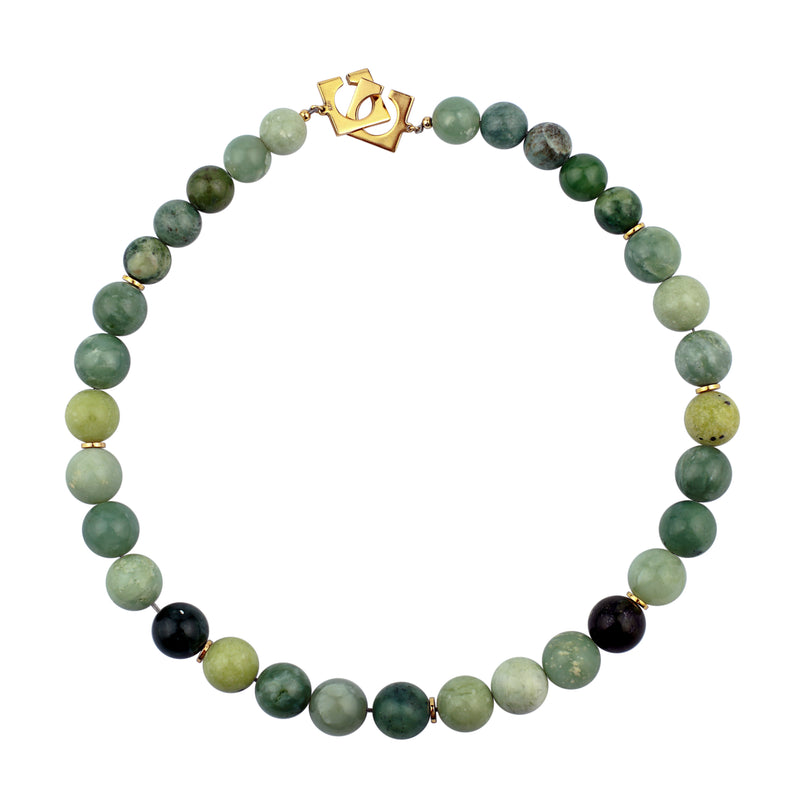 Silver Gold Plated Necklace| Serpentine Necklace| Gemstone Necklace| Handmade
