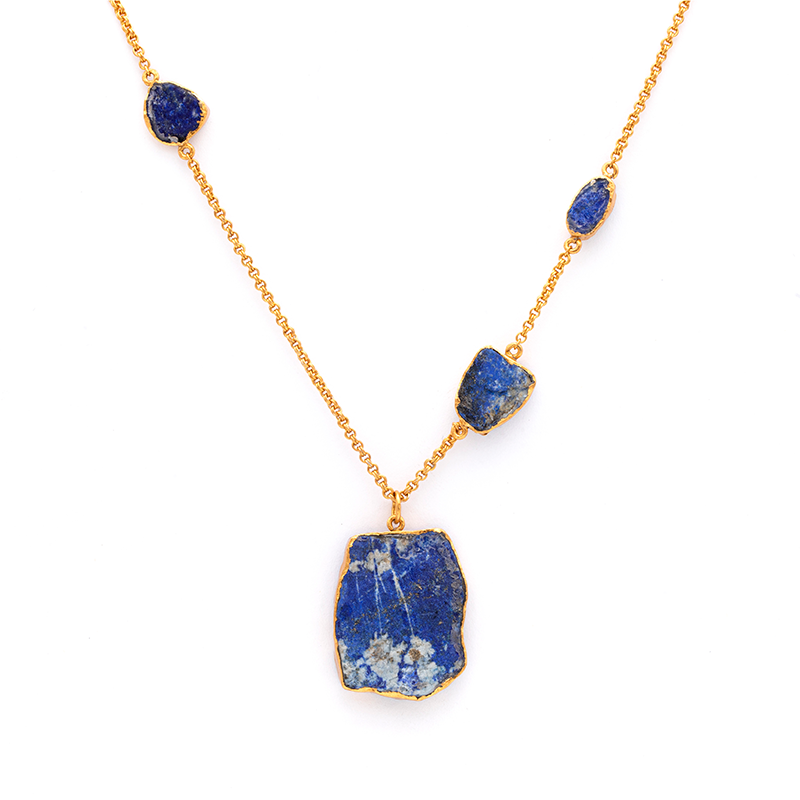 Silver Gold Plated Necklace| Lapis Lazuli Necklace| Gemstone Necklace| Handmade