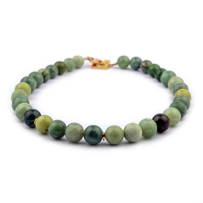 Silver Gold Plated Necklace| Serpentine Necklace| Gemstone Necklace| Handmade