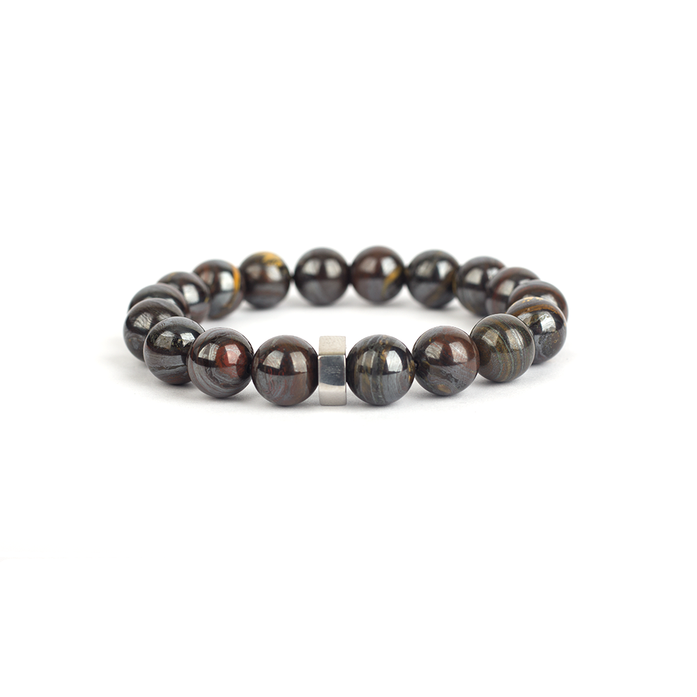Gemstone bracelet for men, tiger iron bracelet 
